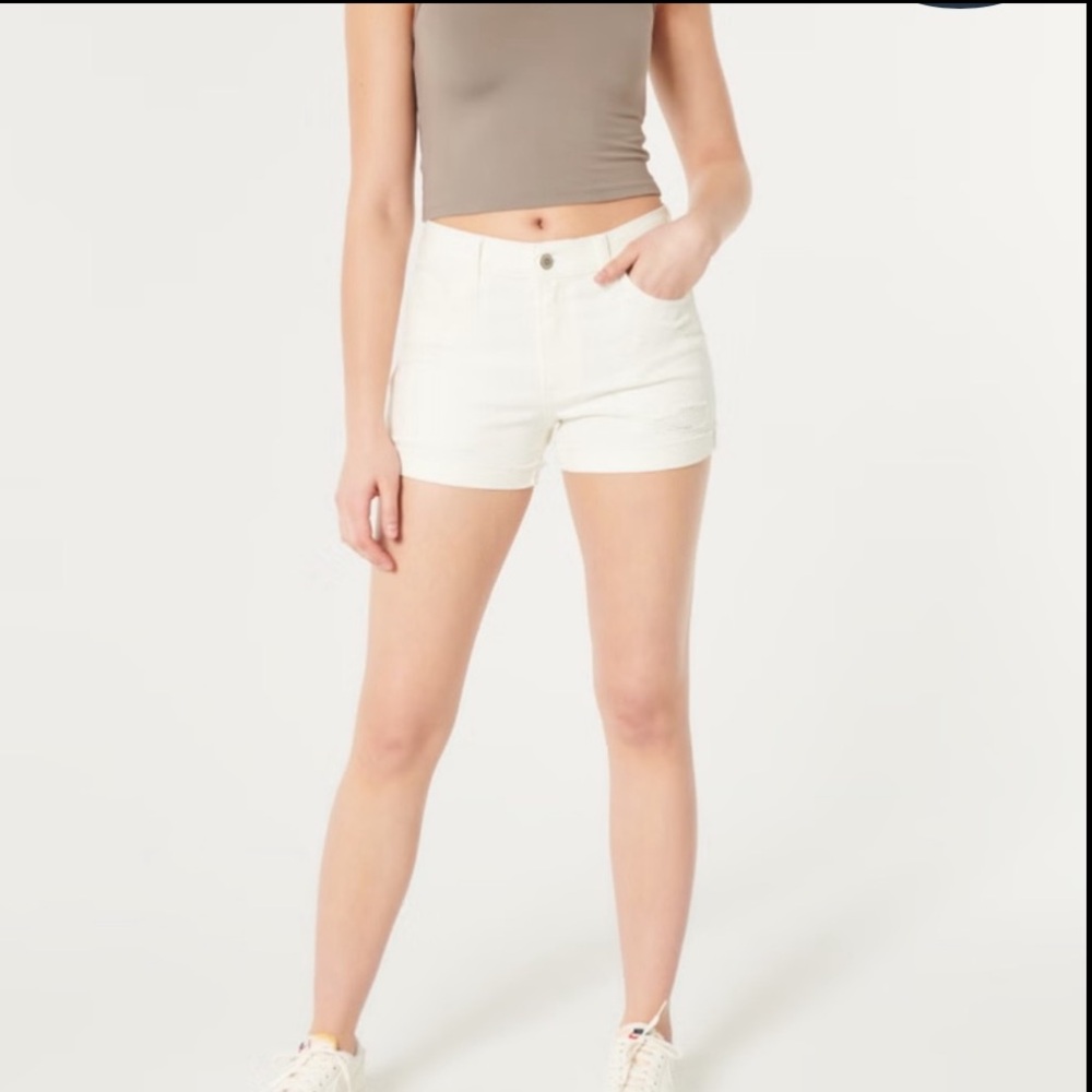 Sale! Hollister white denim shorts high rise frayed size 26 like new